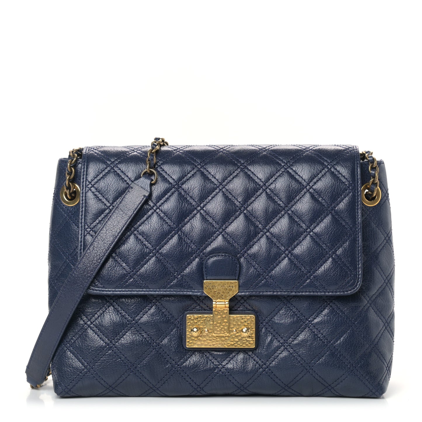 Lambskin Quilted Large Baroque Single Flap Bag Navy