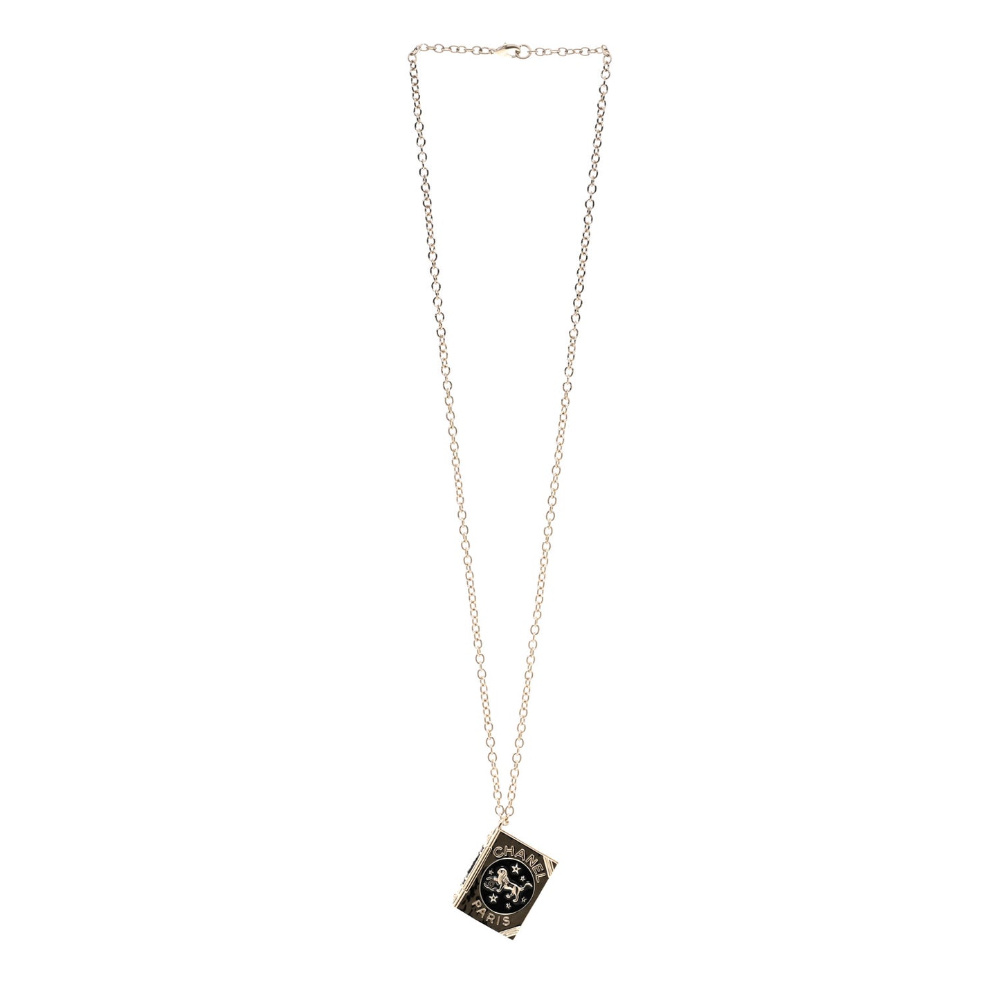 Metal CC Lion Book Locket Necklace Gold