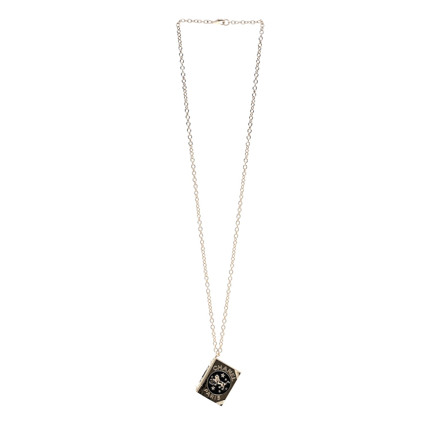 Chanel Metal CC Lion Book Locket Necklace Gold 3 of 6