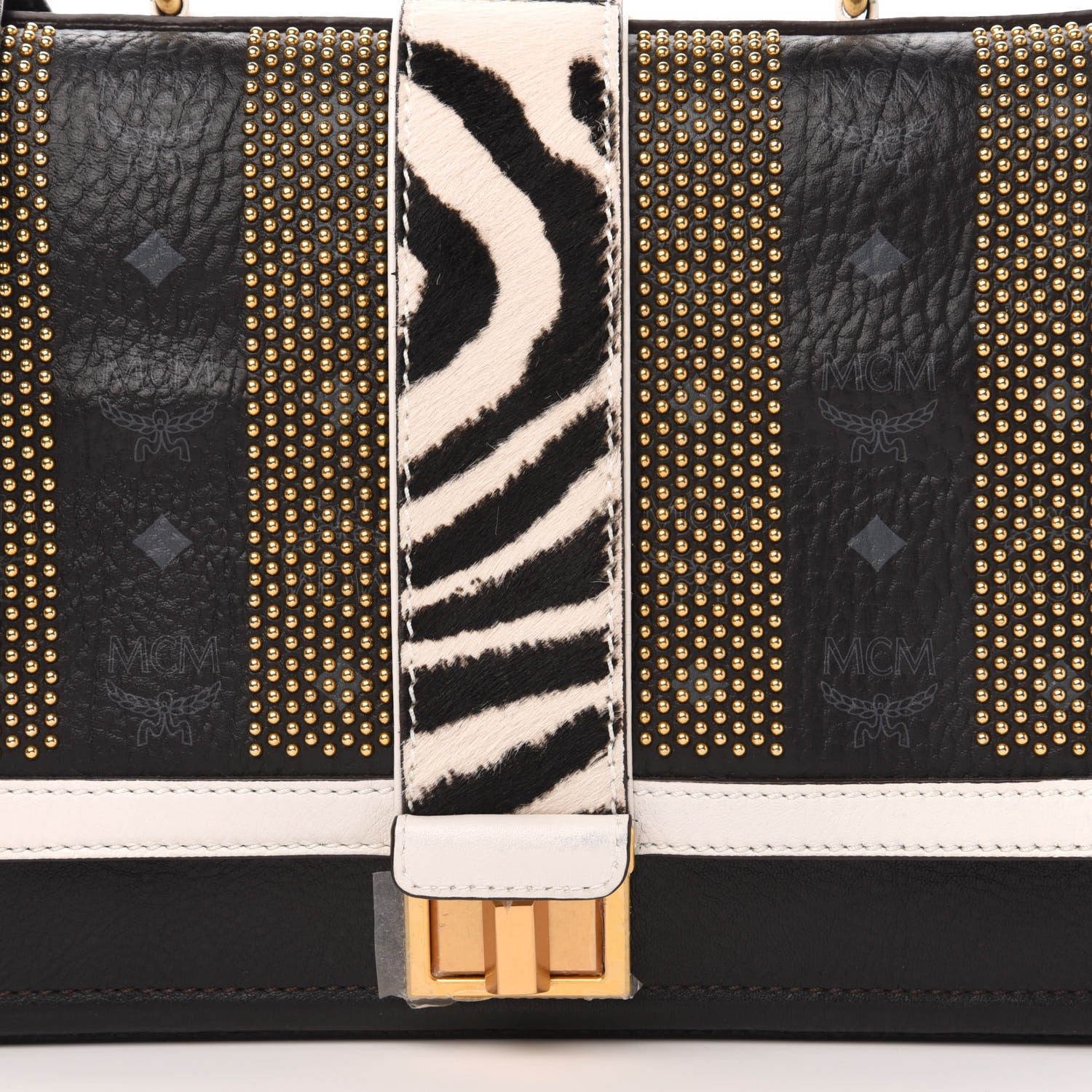 MCM Calf Hair Zebra Print Calfskin Visetos Little Veronika Satchel Black 9 of 10