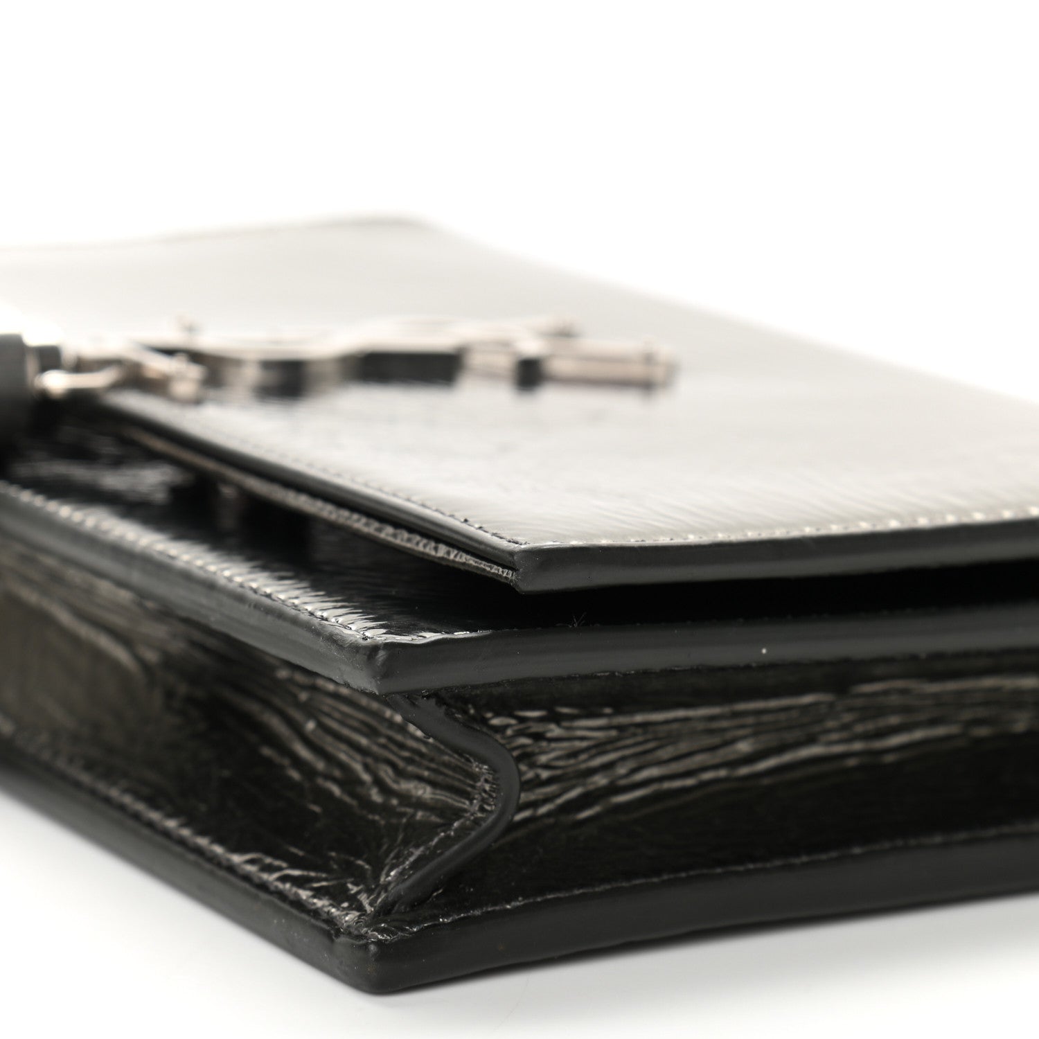 Saint Laurent Metallic Crackled Calfskin Kate Monogram Tassel Chain Wallet Argento 6 of 11