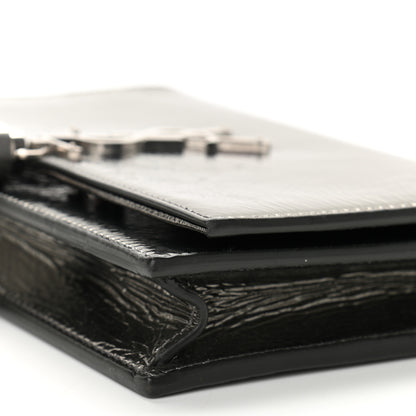 Saint Laurent Metallic Crackled Calfskin Kate Monogram Tassel Chain Wallet Argento 6 of 11