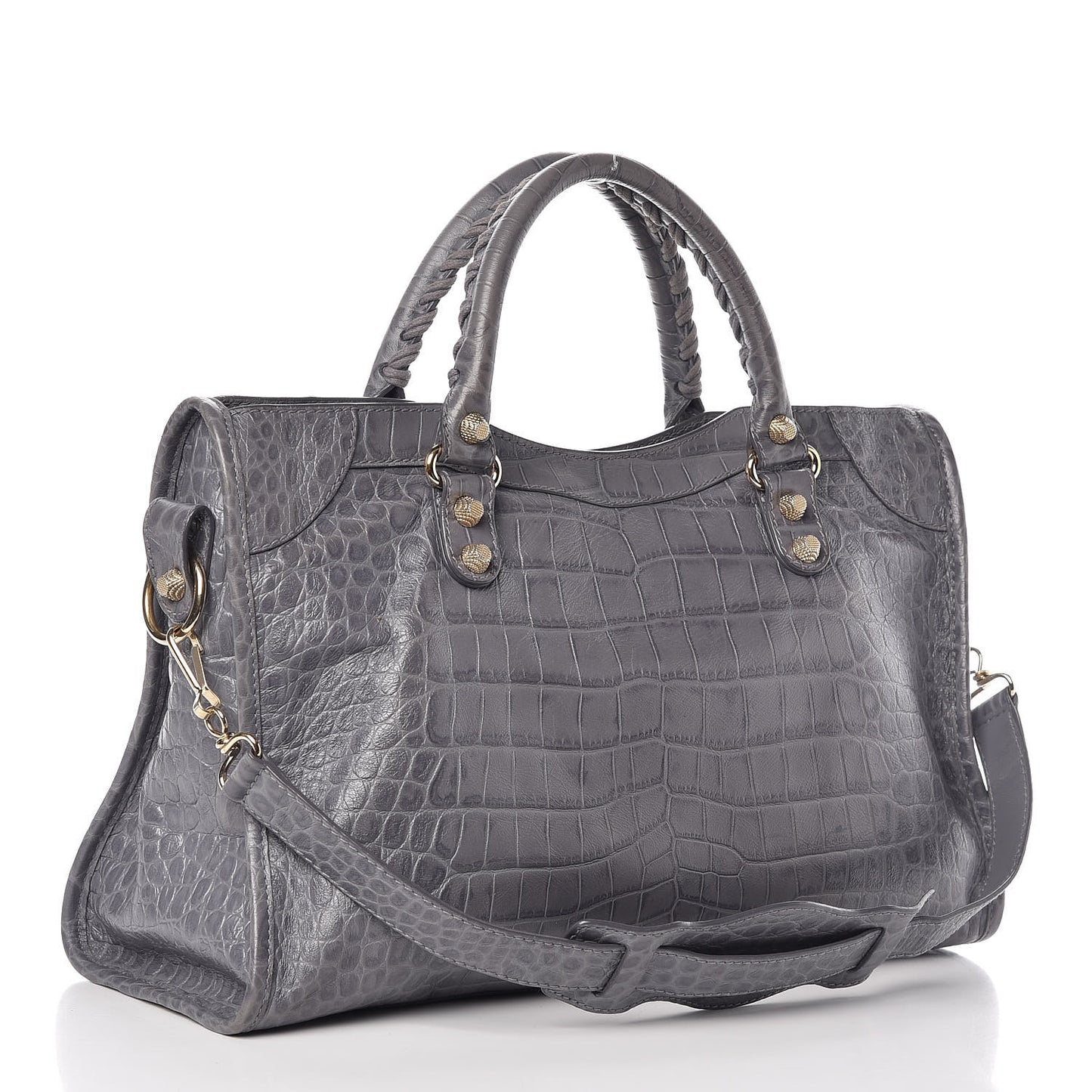 Calfskin Crocodile Embossed Giant 12 Gold Hardware City Gris Beton