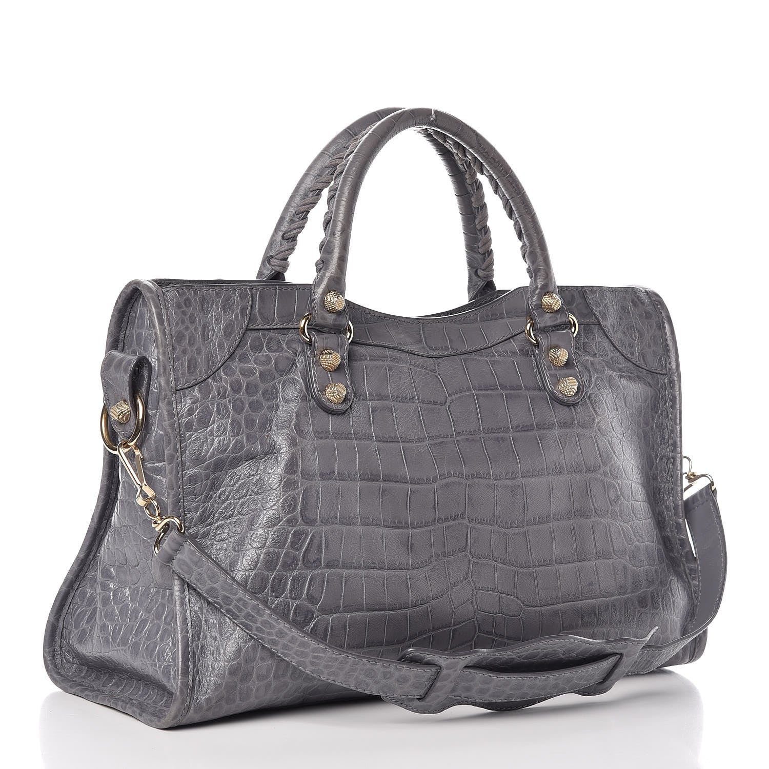 Balenciaga Calfskin Crocodile Embossed Giant 12 Gold Hardware City Gris Beton 4 of 12