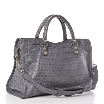 Balenciaga Calfskin Crocodile Embossed Giant 12 Gold Hardware City Gris Beton 4 of 12