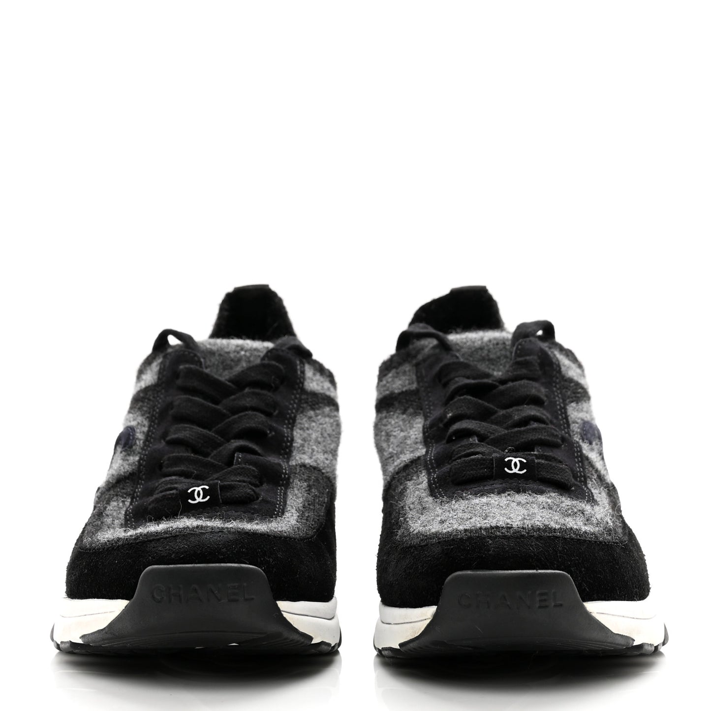 Fabric Suede Calfskin Womens CC Sneakers 38 Black Grey