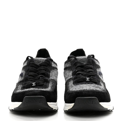 Chanel Fabric Suede Calfskin Womens CC Sneakers 38 Black Grey 2 of 6