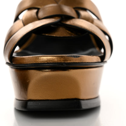 Saint Laurent Metallic Crackled Calfskin Tribute 105 Platform Sandals 39.5 Black Gold 10 of 12