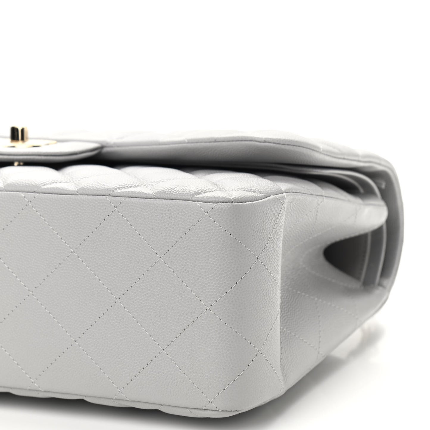 Caviar Quilted Jumbo Double Flap Grey