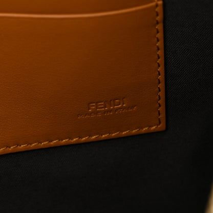 Fendi Glazed Fabric Vitello Century FF 1974 Stamp Patch Large Flat Pouch Mogano Panna Caramello 6 of 11