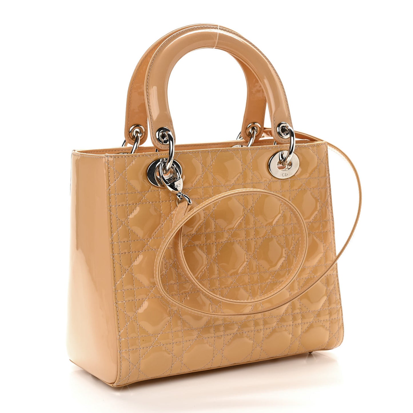 Patent Cannage Medium Lady Dior Beige