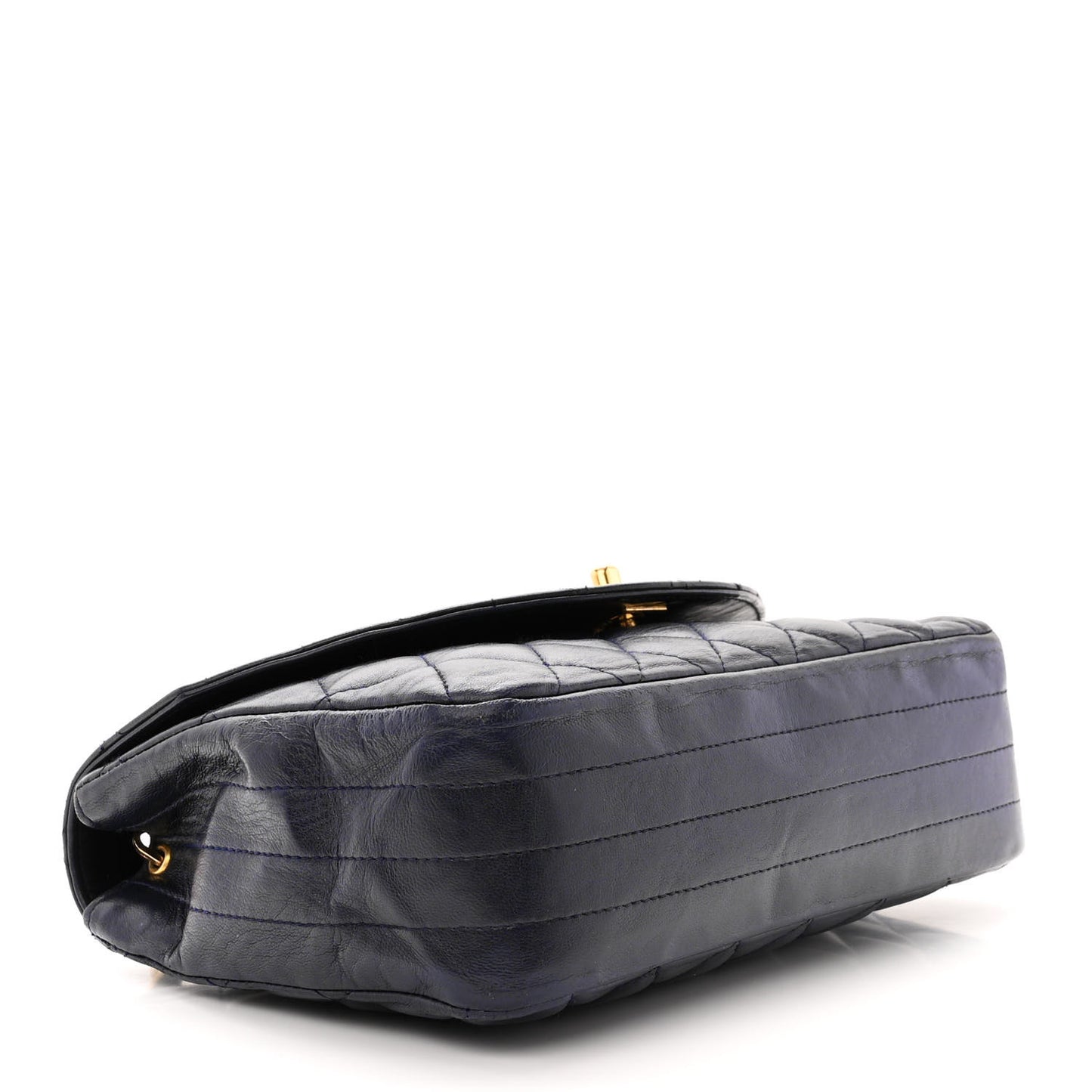 Lambskin Quilted Round Flap Navy