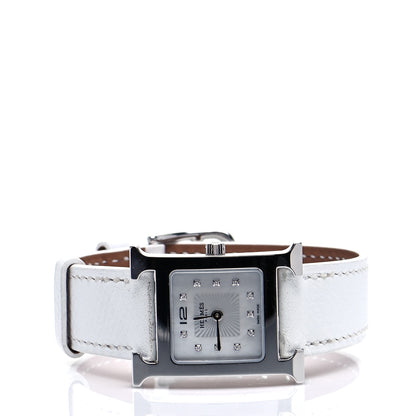 Hermes Stainless Steel Epsom Diamond Mother of Pearl 21mm Heure H Hour Quartz Watch Blanc 2 of 8