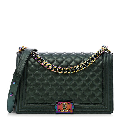 Chanel Iridescent Goatskin Quilted New Medium Boy Flap Green 1 of 10