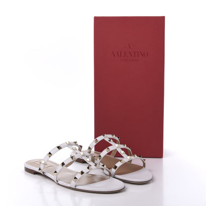 Valentino Garavani Calfskin Rockstud Caged Flat Slide Sandals 39.5 White 9 of 9