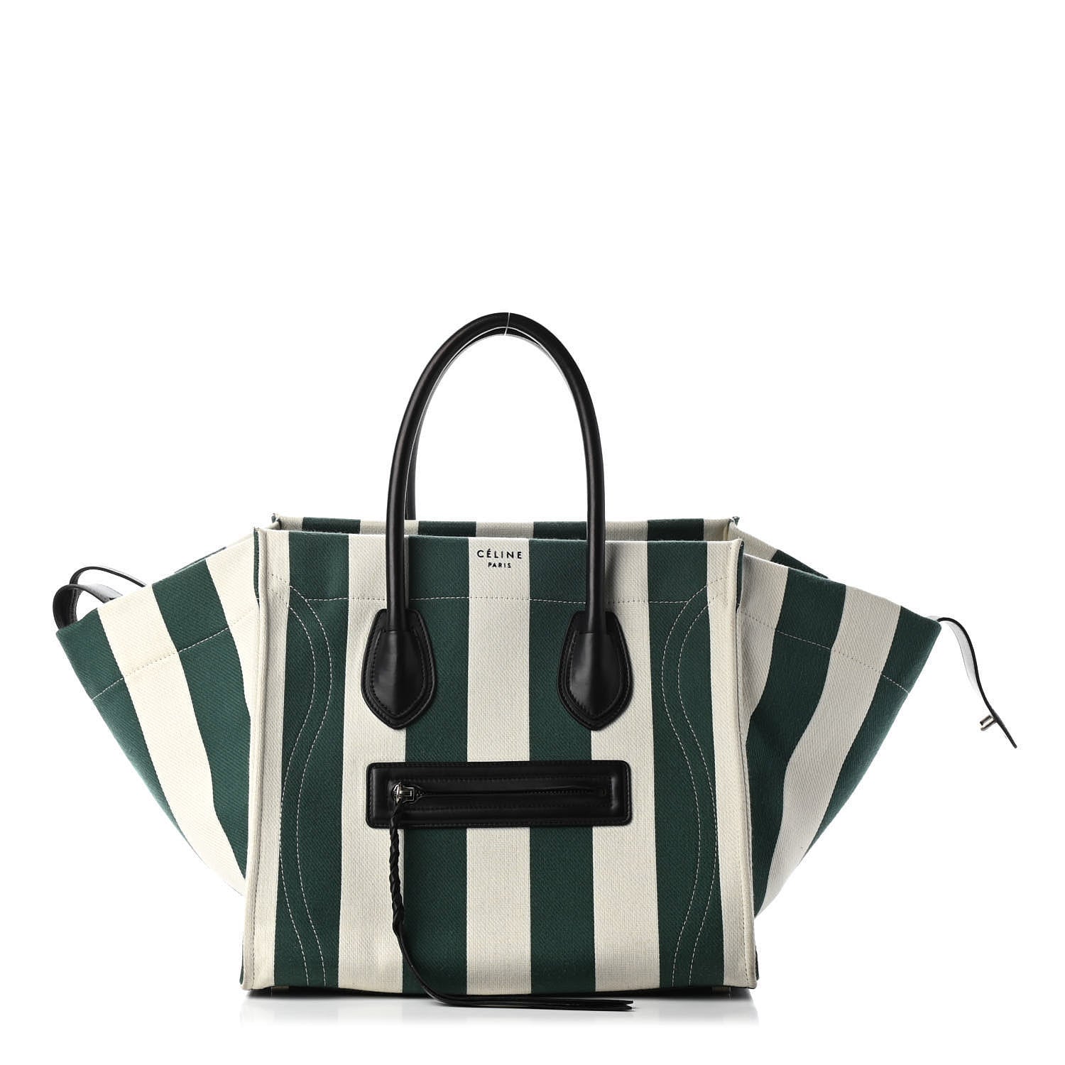 Celine Cotton Canvas Striped Medium Phantom Luggage White Green 1 of 8