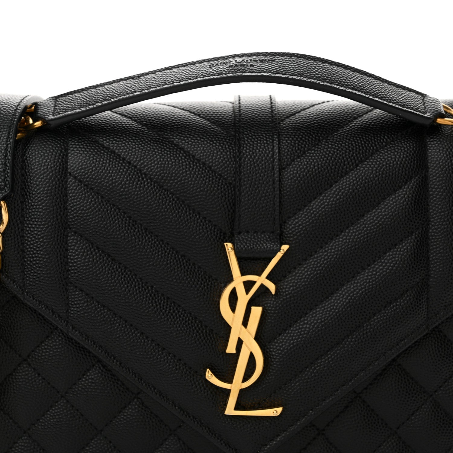 Saint Laurent Grain De Poudre Textured Mixed Matelasse Triquilt Medium Monogram Satchel Black 8 of 10