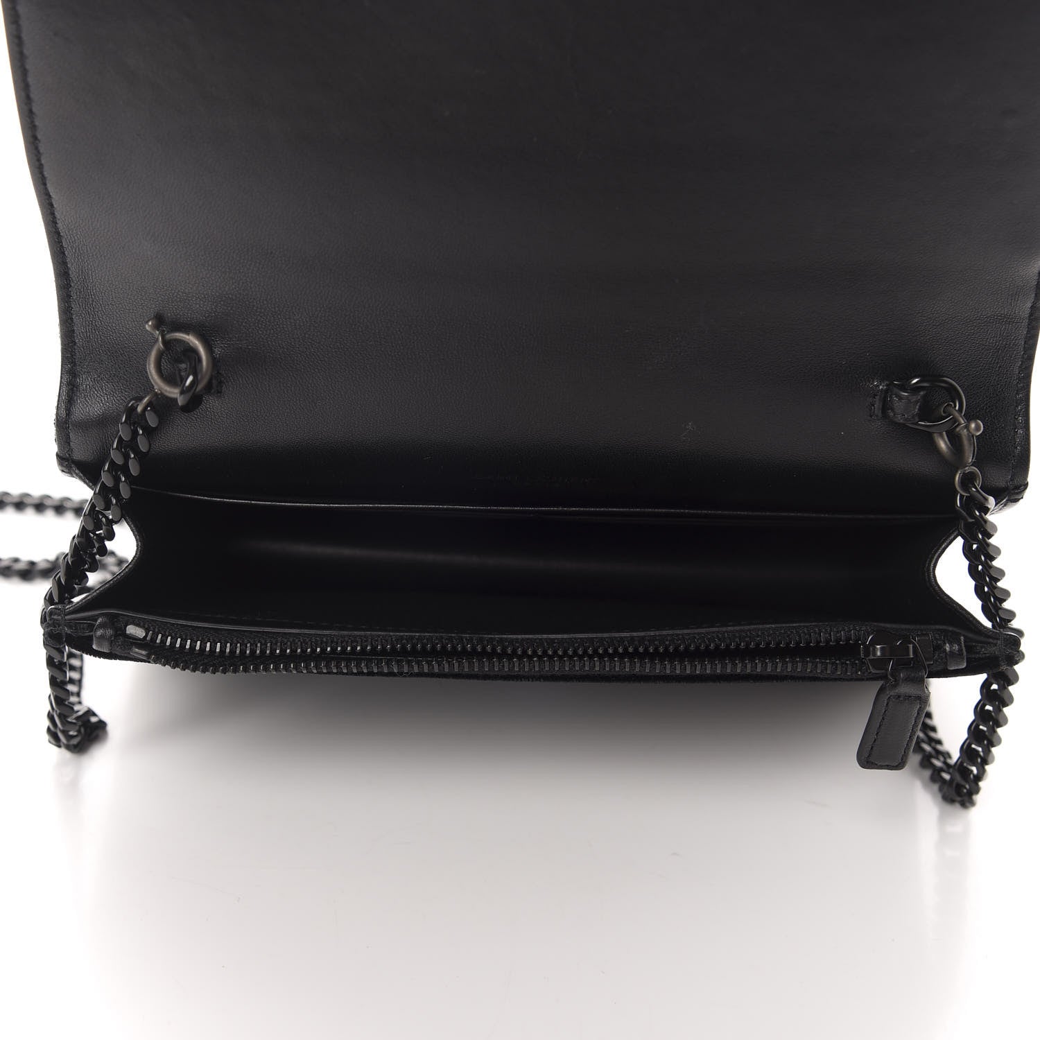 Saint Laurent Velvet Crystal Monogram Kate Tassel Chain Wallet Black 4 of 10