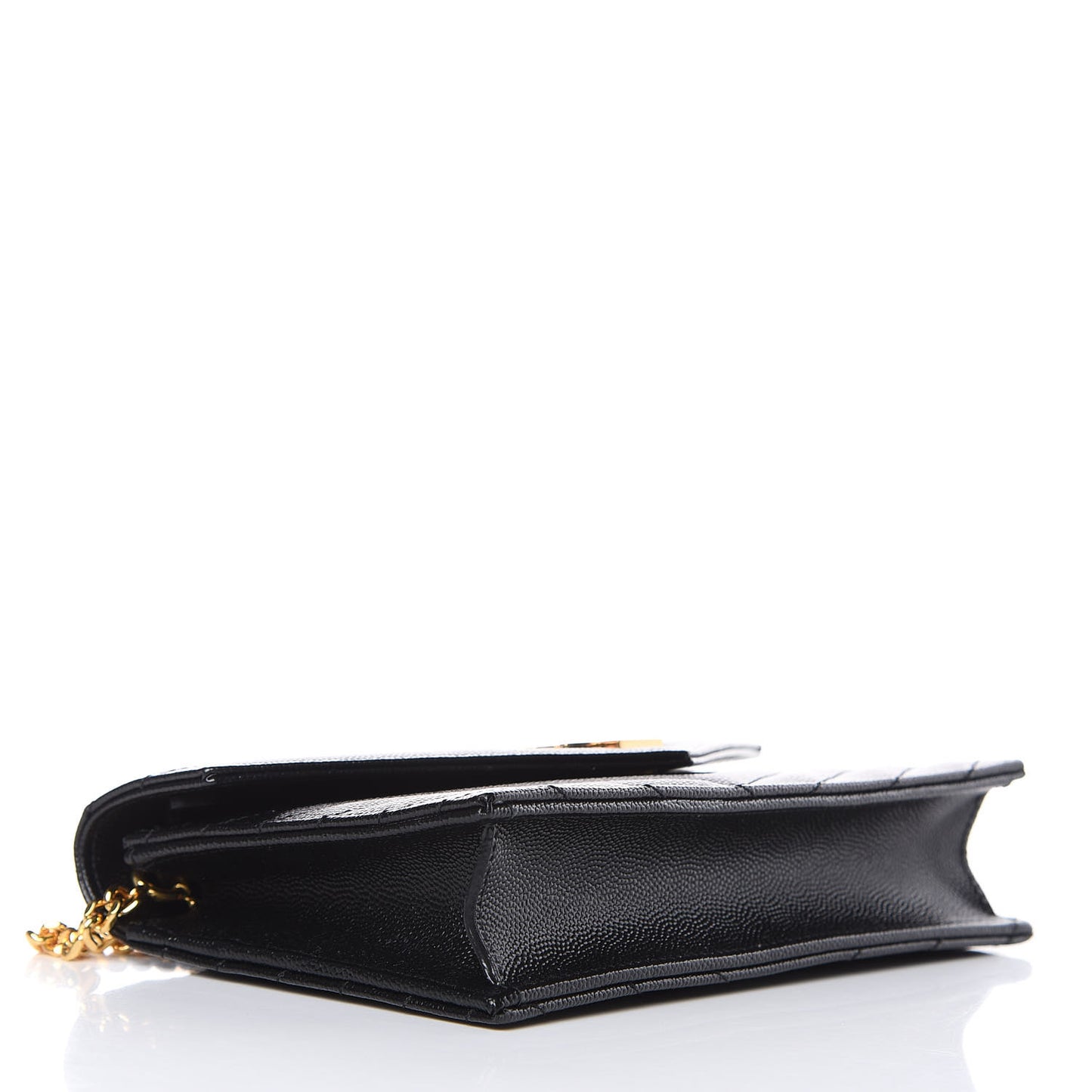 Grain De Poudre Matelasse Chevron Monogram Envelope Chain Wallet Black