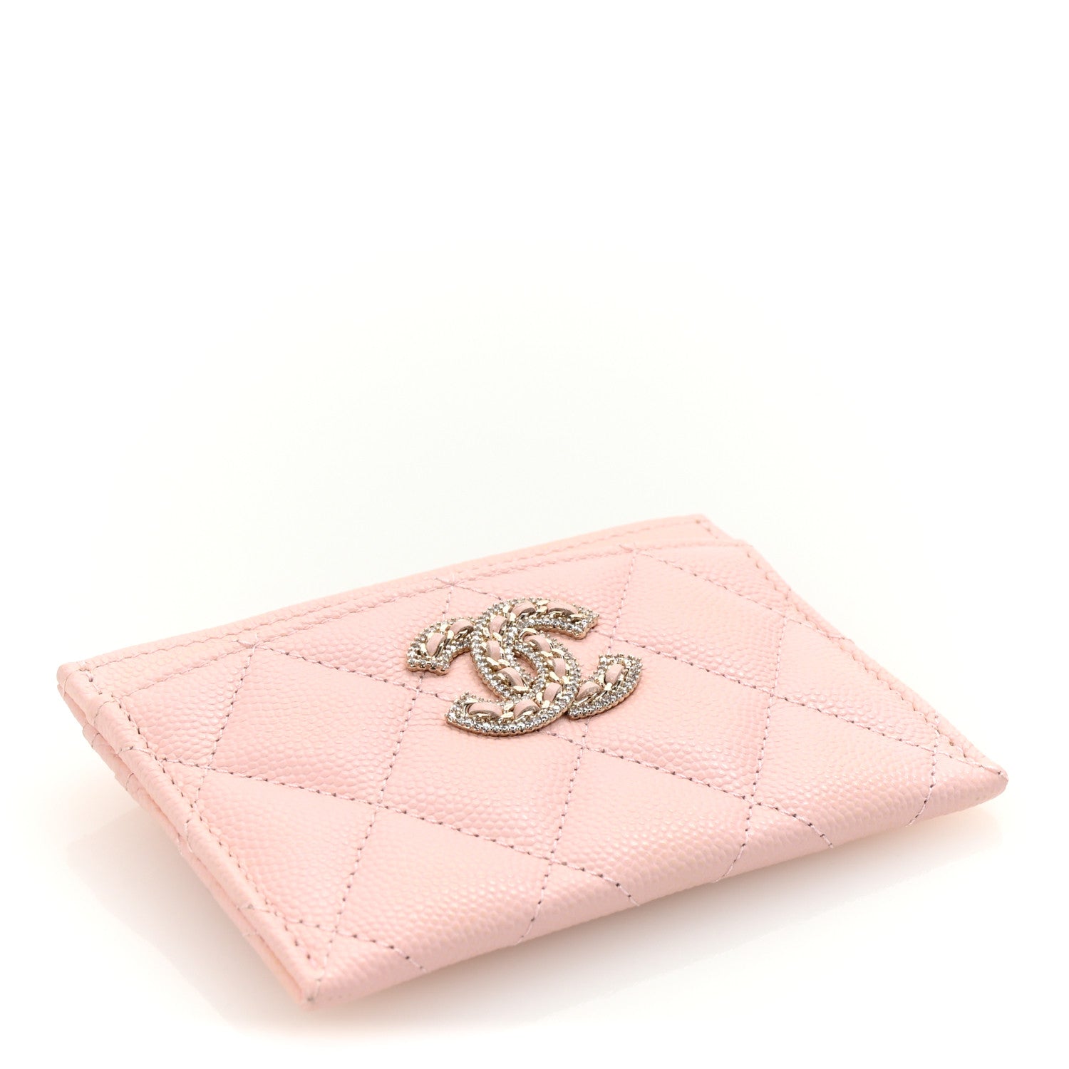 Chanel Caviar Quilted Crystal Card Holder Pink 4 of 9