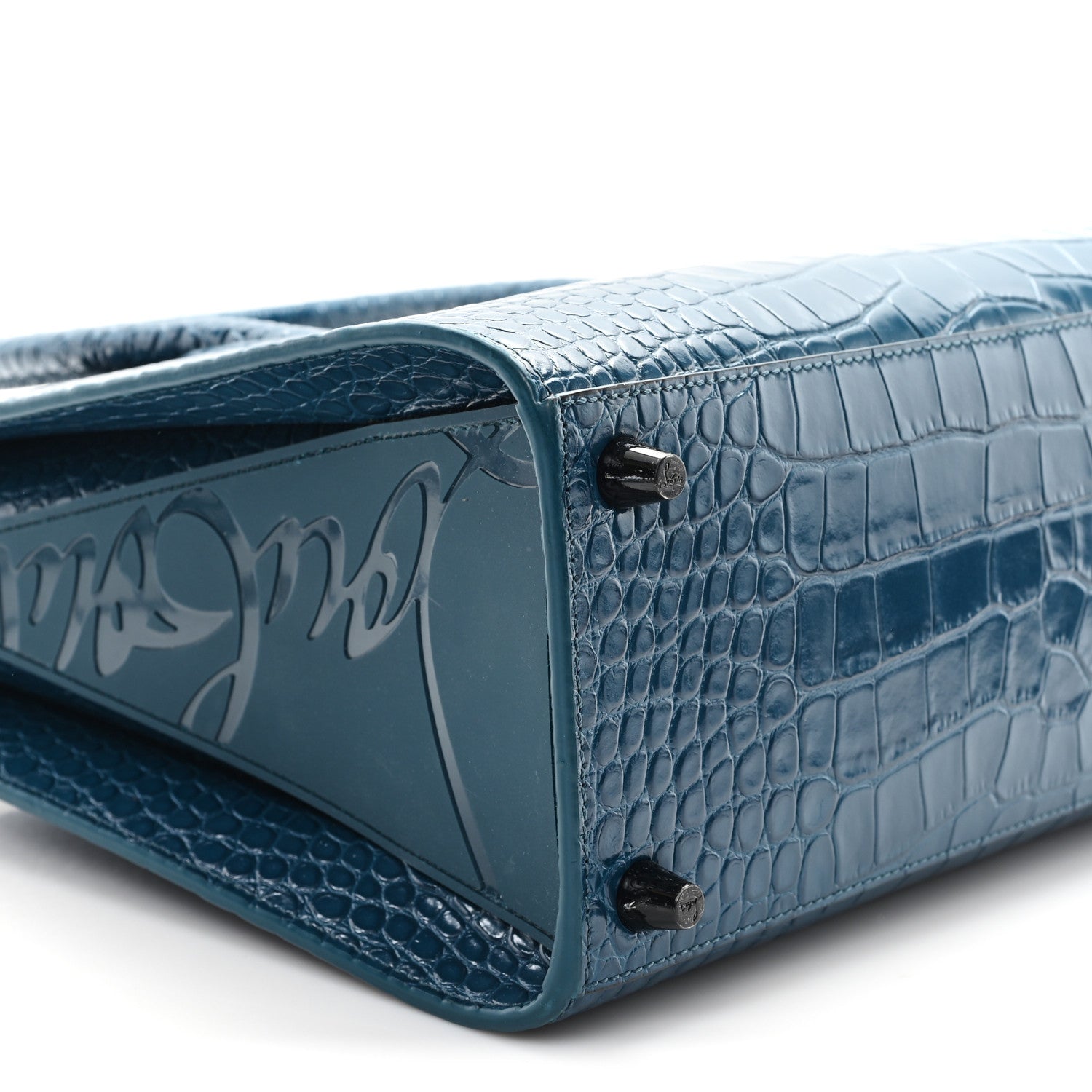 Christian Louboutin Calfskin Crocodile Embossed Studded Medium Paloma S Capitaine 8 of 9