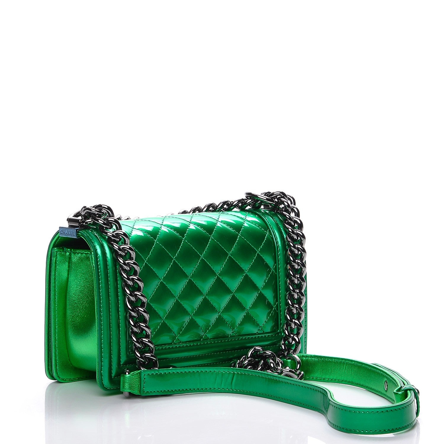 Chanel Metallic Patent Calfskin Quilted Small Boy Flap Green 3 of 7