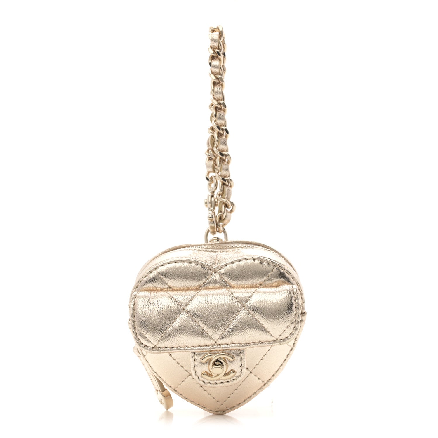 Chanel Metallic Lambskin Quilted CC In Love Mini Heart Bag Charm Gold 1 of 8