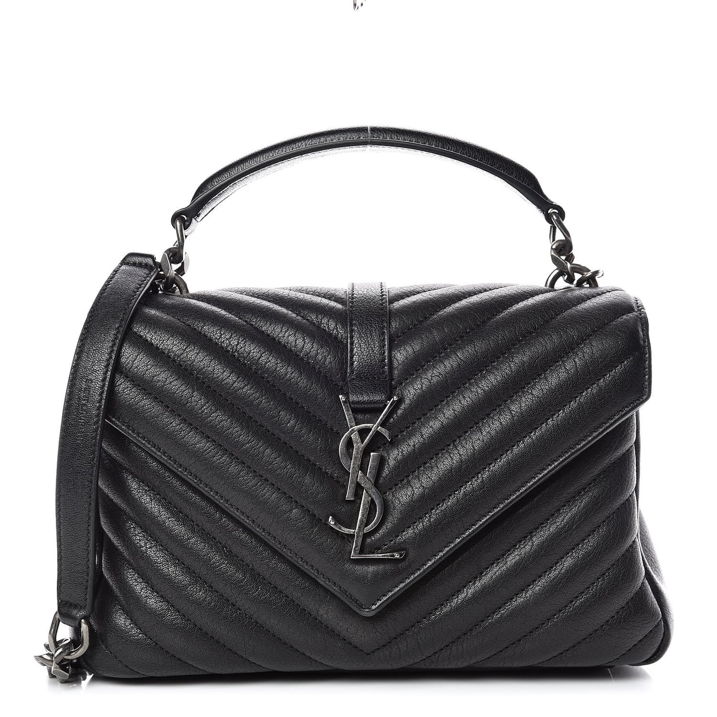 Sheepskin Matelasse Chevron Monogram Medium College Bag Black