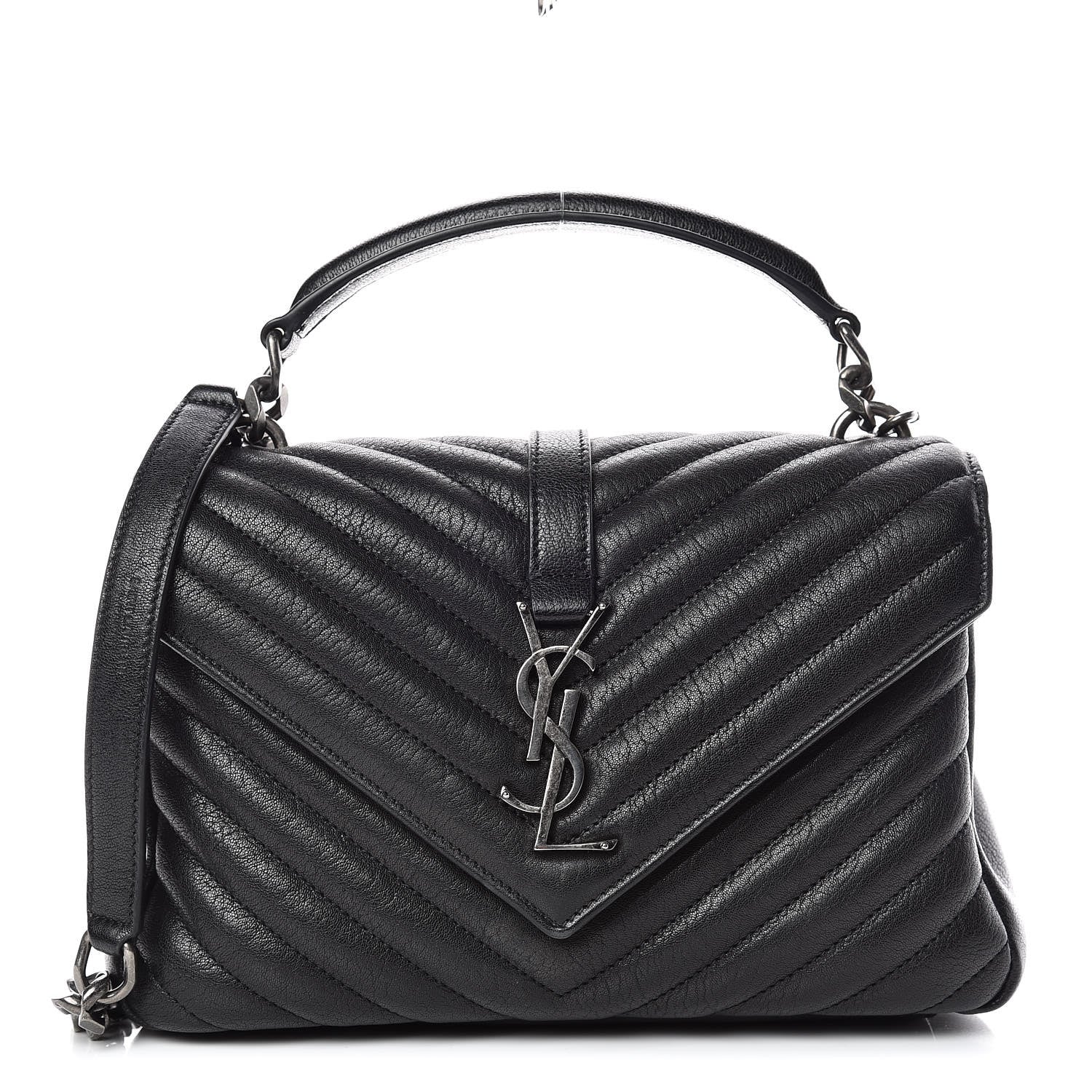 Saint Laurent Sheepskin Matelasse Chevron Monogram Medium College Bag Black 1 of 16