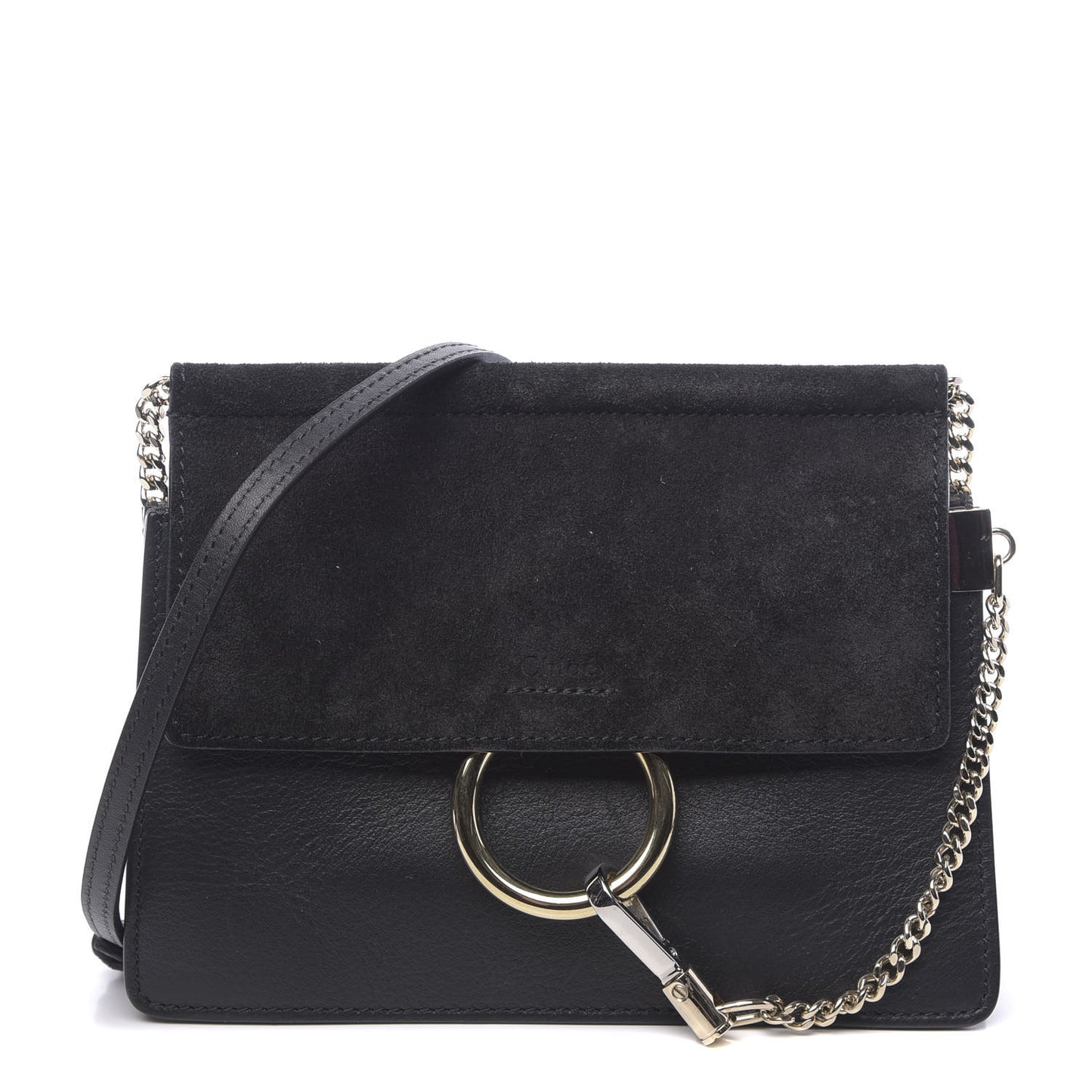 Calfskin Suede Mini Chain Faye Shoulder Bag Black