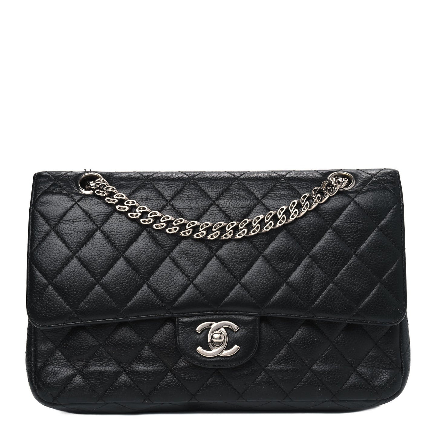 Caviar Quilted Medium Double Flap Bijoux Chain Black