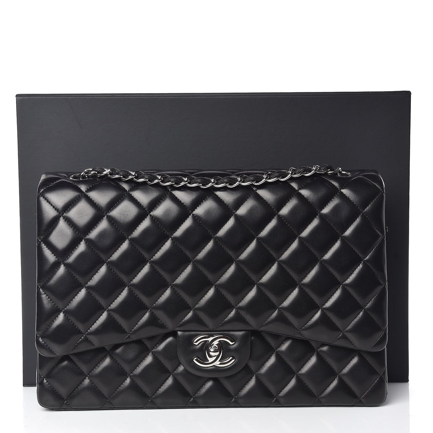 Lambskin Quilted Maxi Double Flap Black