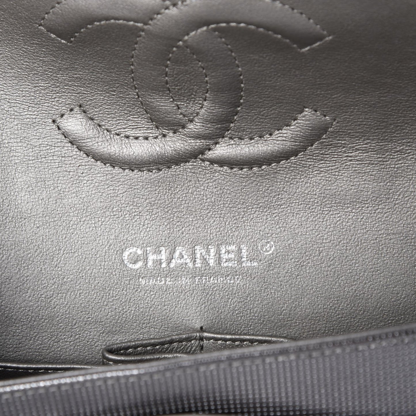 Calfskin Metallic Pixel Effect Medium Double Flap Silver