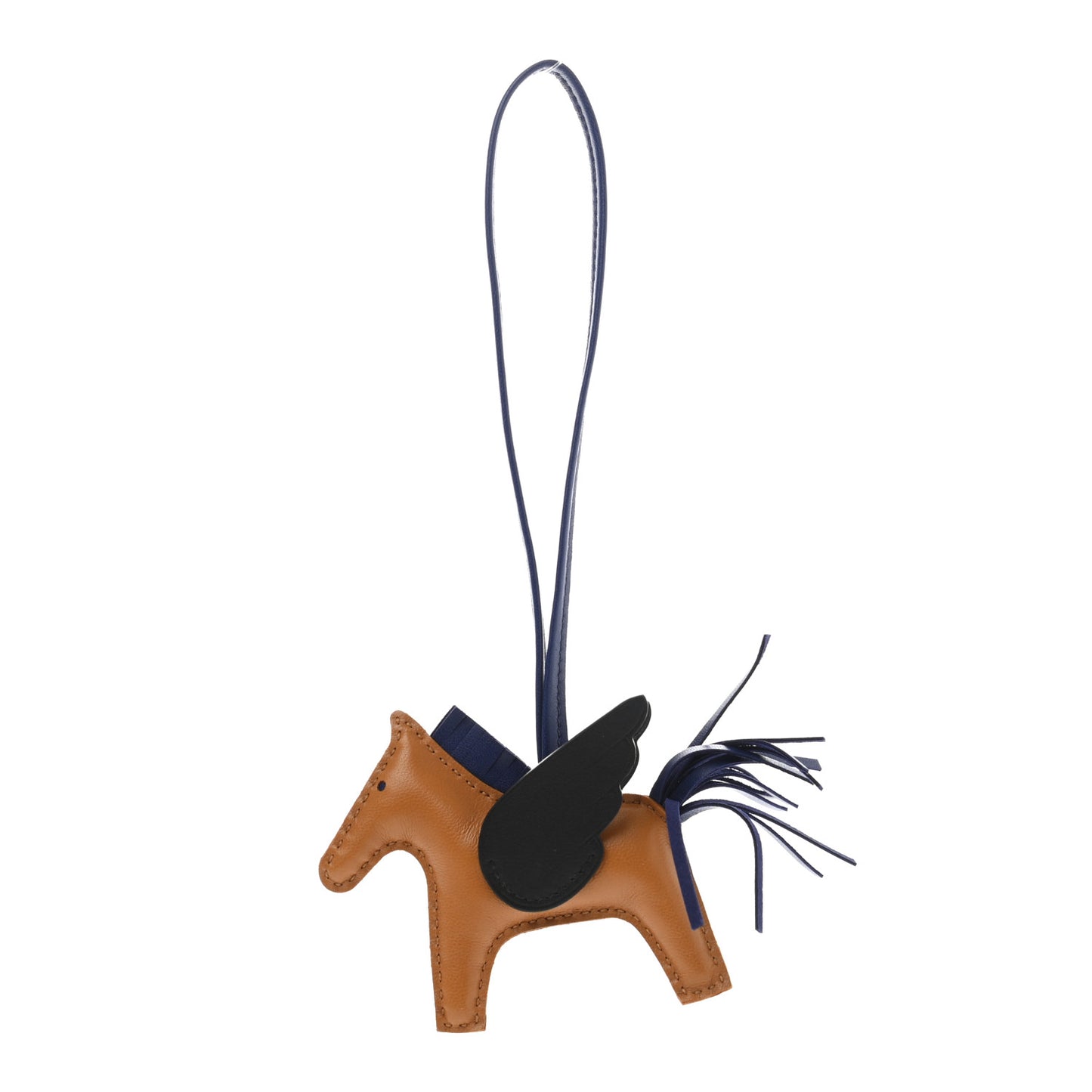 Milo Lambskin Grigri Rodeo Pegase Horse Bag Charm MM Sesame Black Bleu Saphir