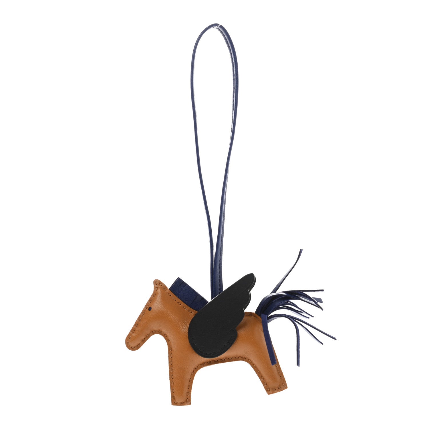 Hermes Milo Lambskin Grigri Rodeo Pegase Horse Bag Charm MM Sesame Black Bleu Saphir 1 of 4