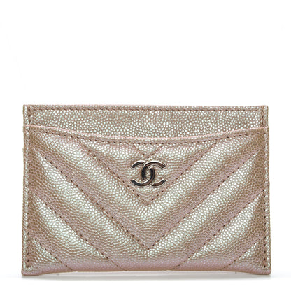 Chanel Metallic Caviar Chevron Quilted Card Holder Light Gold 1 of 6