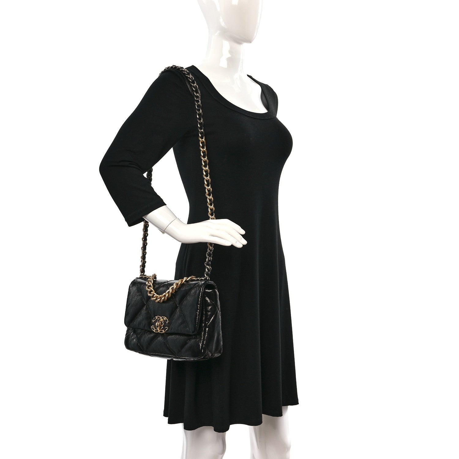 Chanel Shiny Crumpled Calfskin Quilted Medium Chanel 19 Flap Black 2 of 9