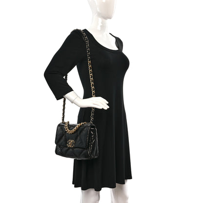 Chanel Shiny Crumpled Calfskin Quilted Medium Chanel 19 Flap Black 2 of 9