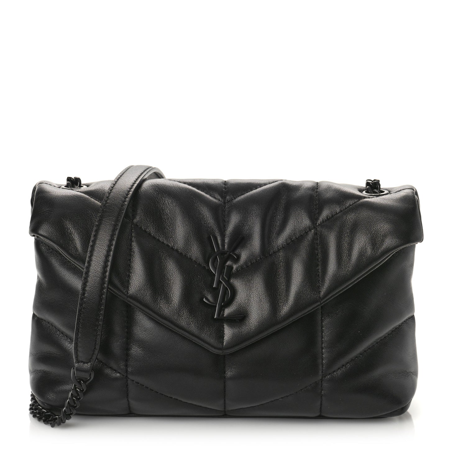 Lambskin Quilted Toy Loulou Puffer Monogram Monochrome Chain Satchel Black