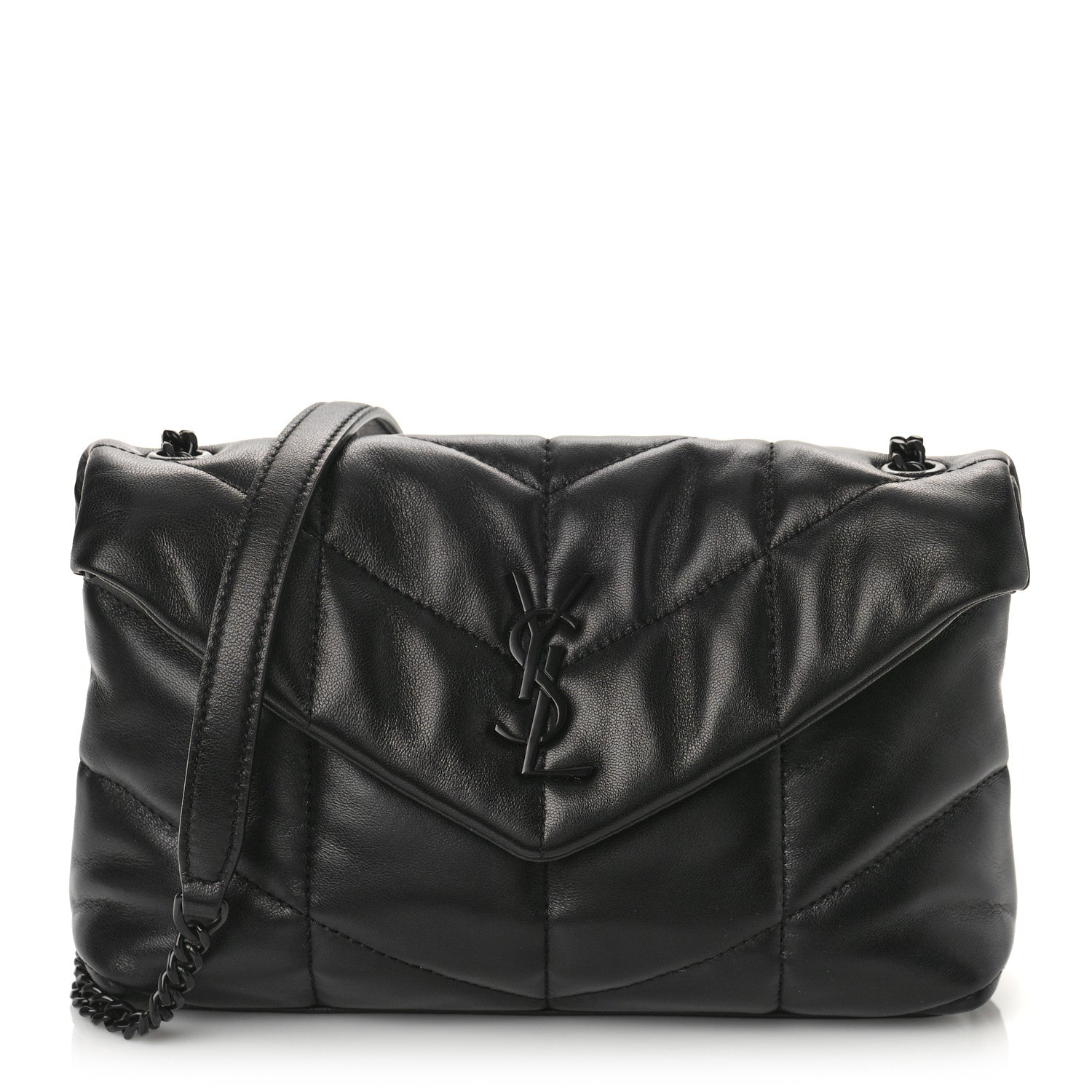 Saint Laurent Lambskin Quilted Toy Loulou Puffer Monogram Monochrome Chain Satchel Black 1 of 9