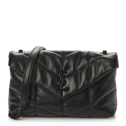 Saint Laurent Lambskin Quilted Toy Loulou Puffer Monogram Monochrome Chain Satchel Black 1 of 9