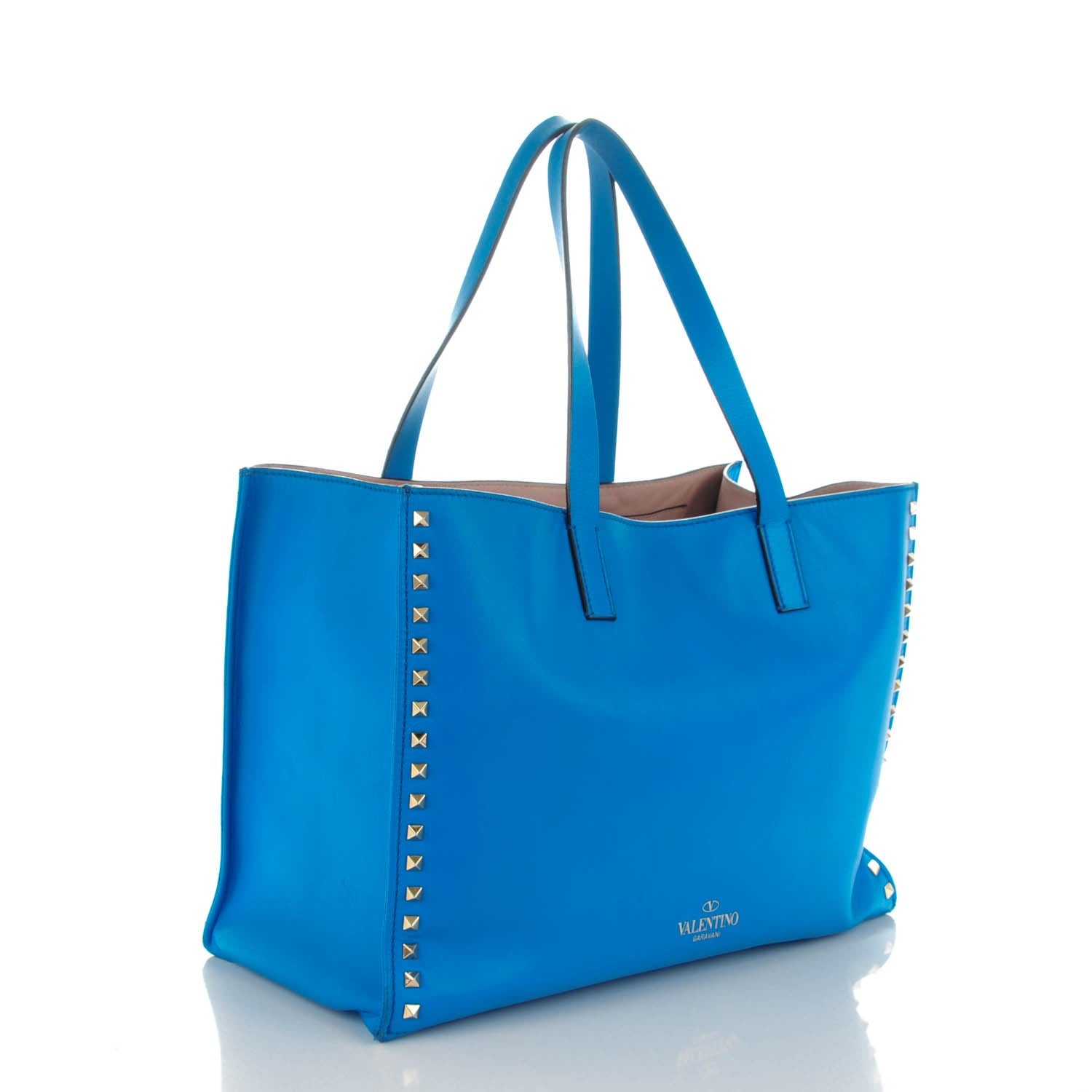 Valentino Garavani Nappa Medium Rockstud Soft Tote Blue Fluo 3 of 7