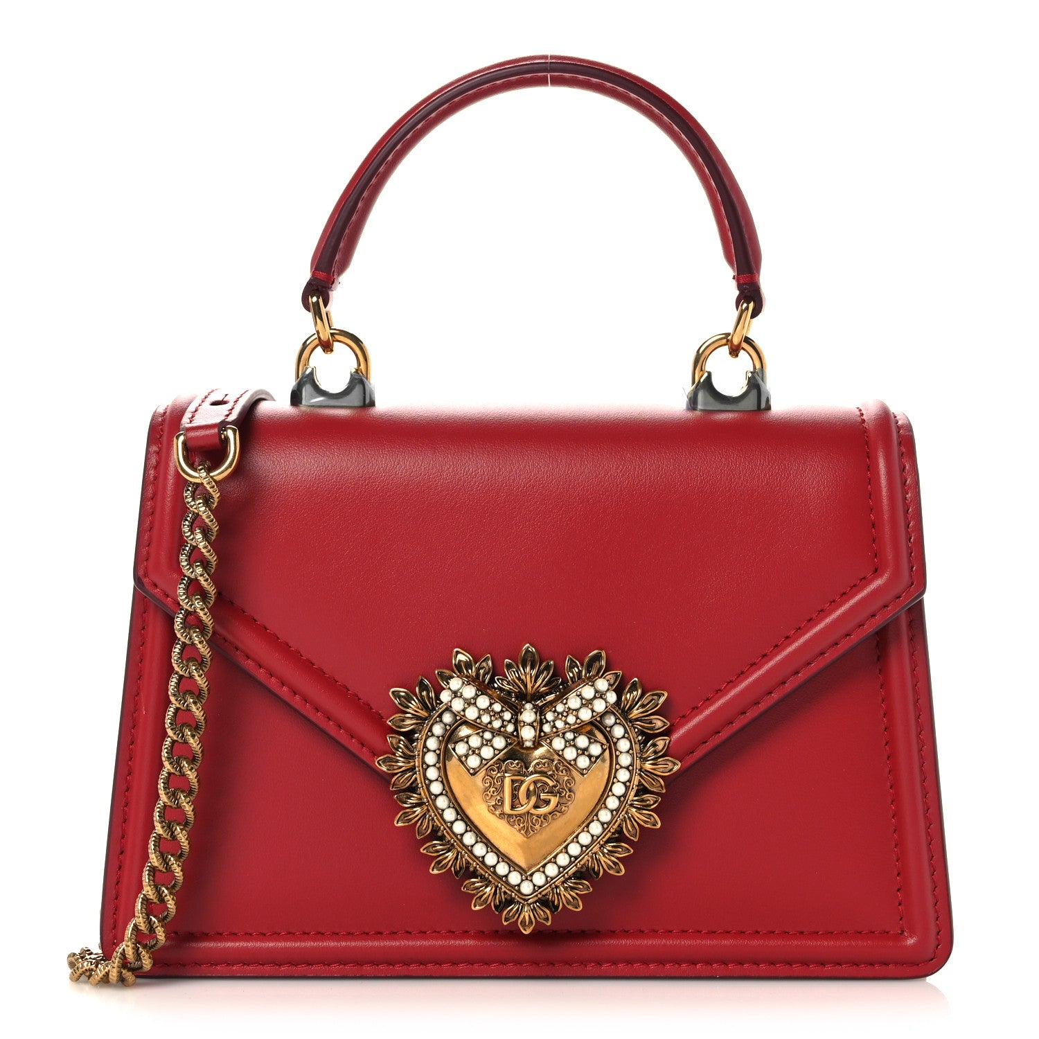 Dolce & Gabbana Smooth Calfskin Small Devotion Envelope Top Handle Bag Red 1 of 10