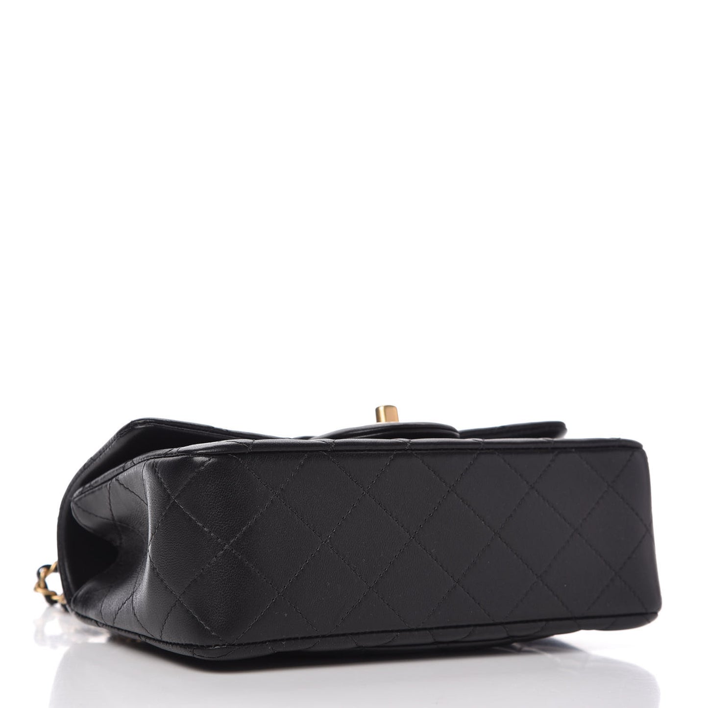 Lambskin Quilted Mini Top Handle Rectangular Flap Black