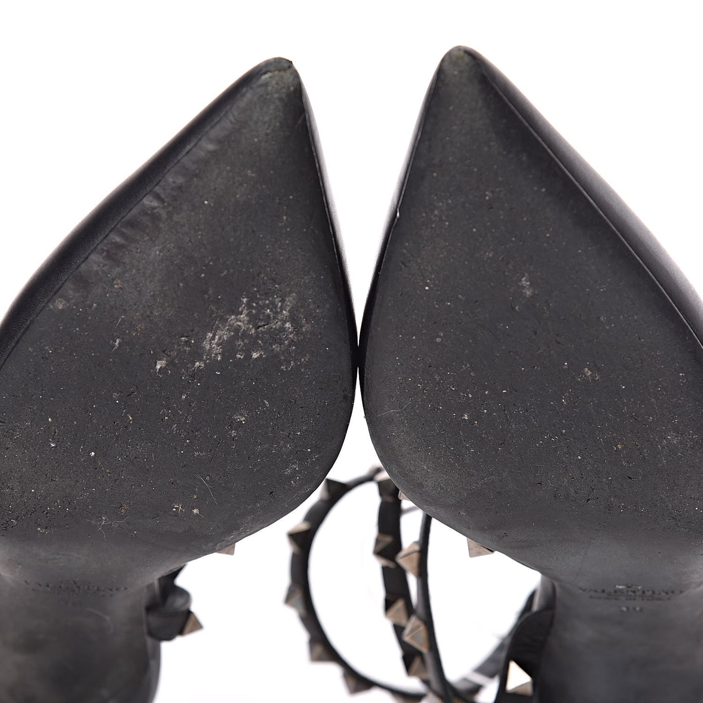 Nappa Rockstud Ankle Strap Low Heel Pumps 36 Black