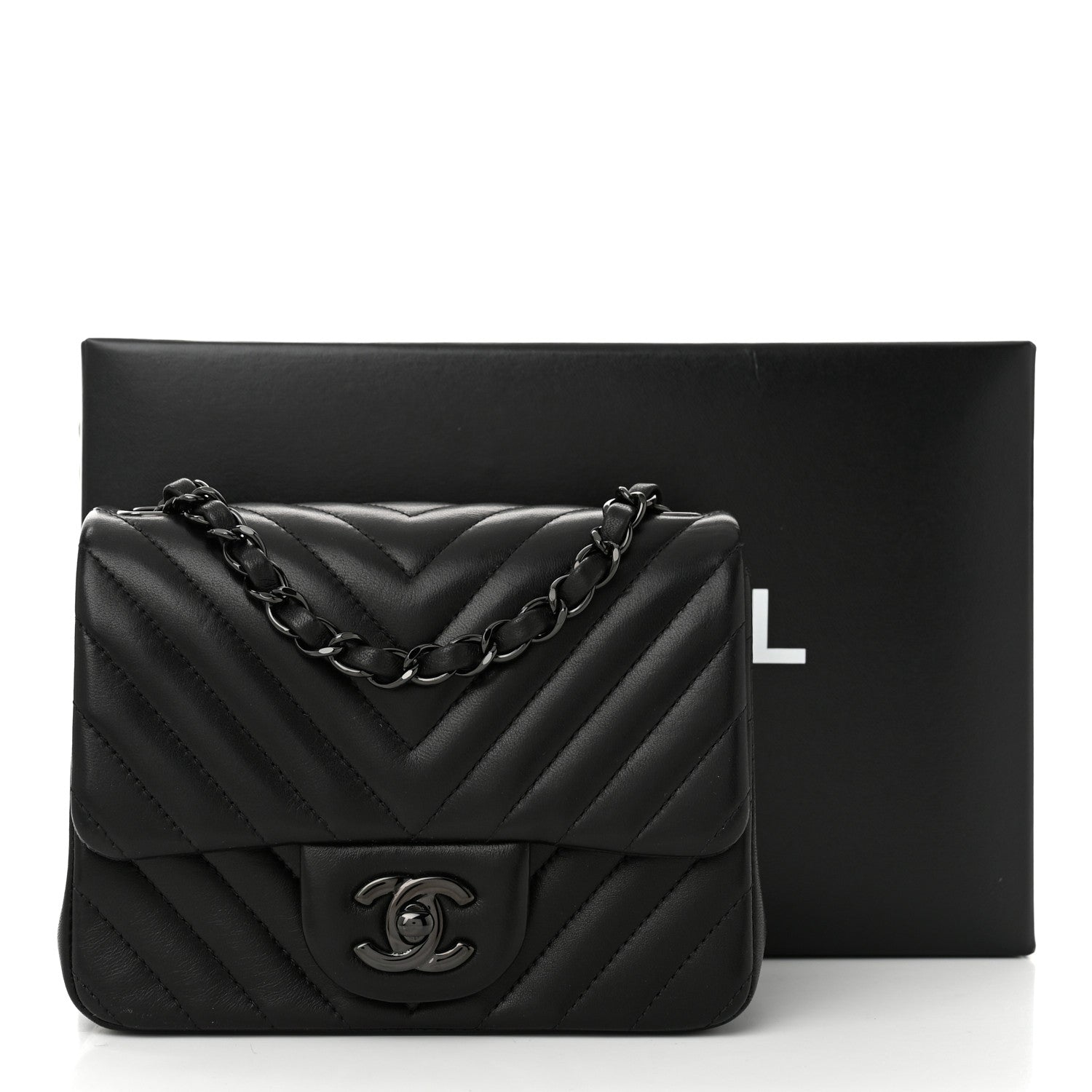 Chanel Lambskin Chevron Quilted Mini Square Flap So Black 11 of 11