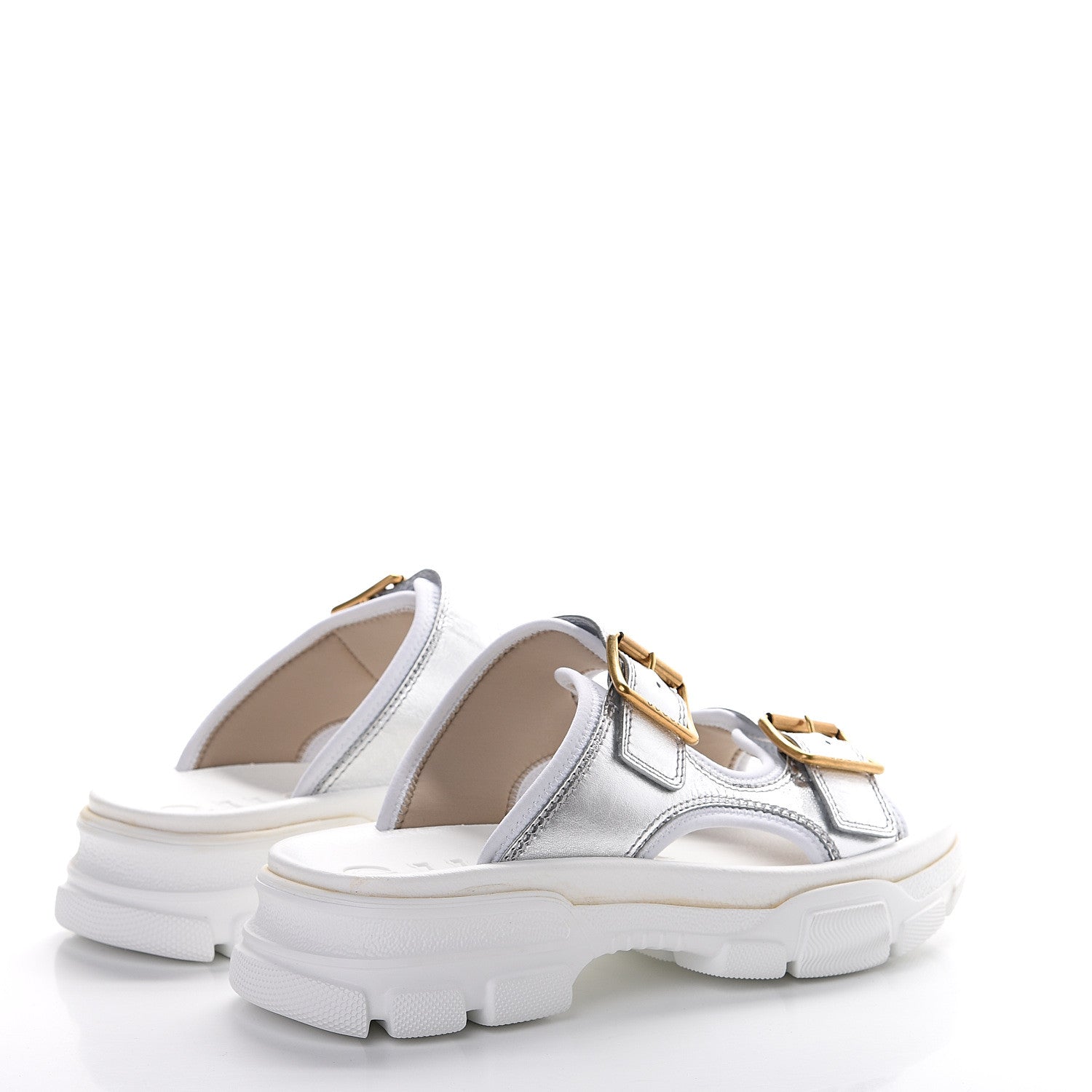 Gucci Metallic Nappa Aguru Slide Sandals 40.5 Argent Great White 6 of 12