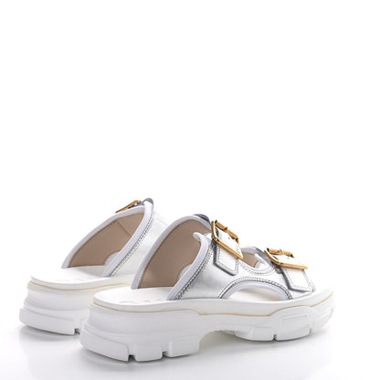 Gucci Metallic Nappa Aguru Slide Sandals 40.5 Argent Great White 6 of 12