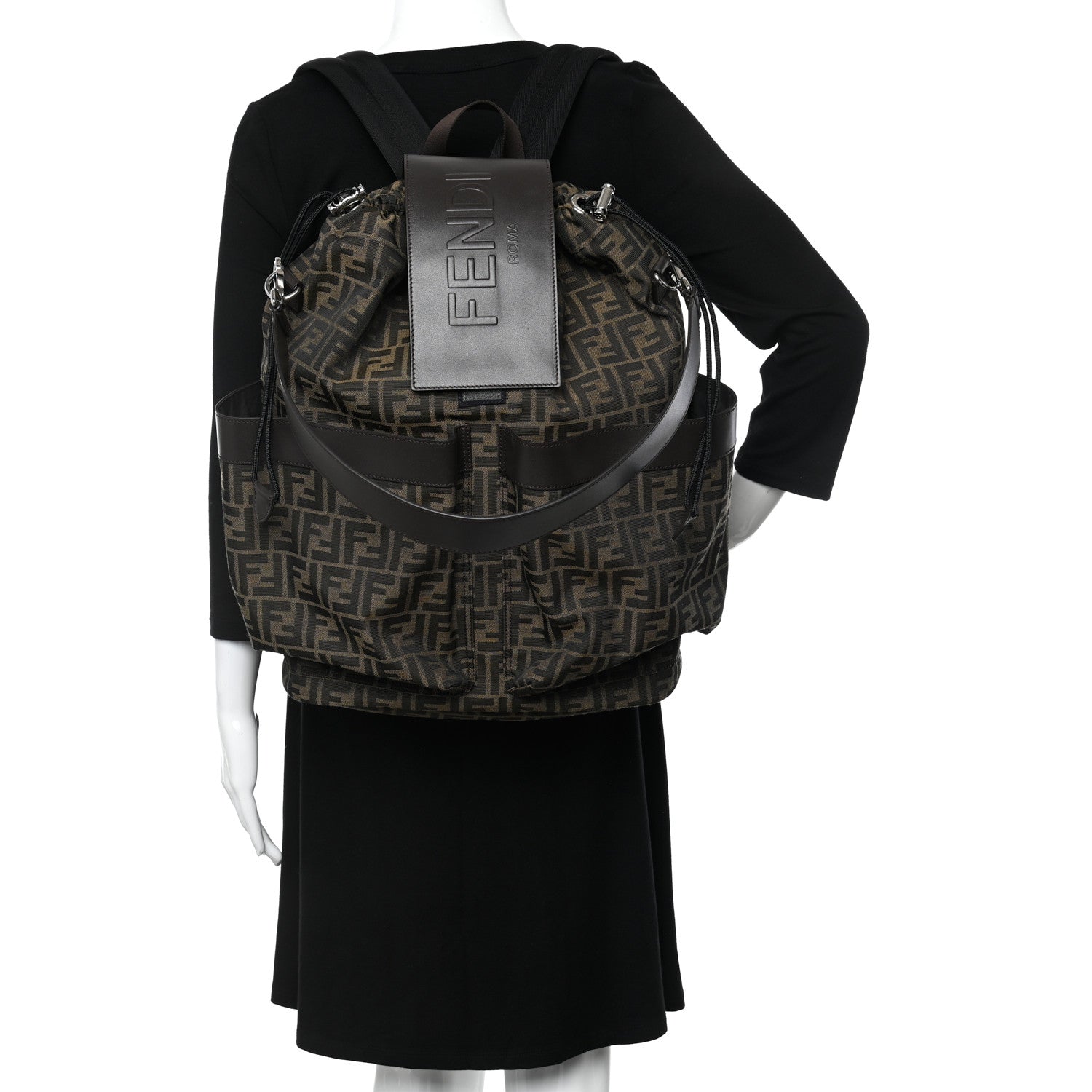 Fendi Recycled Fabric Jacquard Vitello Astro FF 1974 Large Fendi Strike Backpack Tobacco Moro Ebano 2 of 10