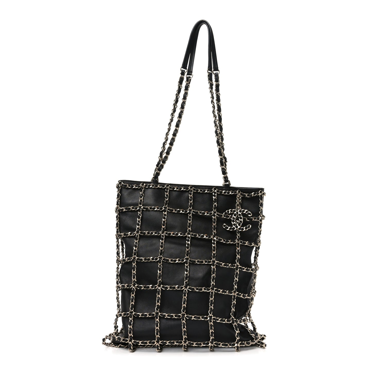Lambskin Large Shopping Chain Tote Black